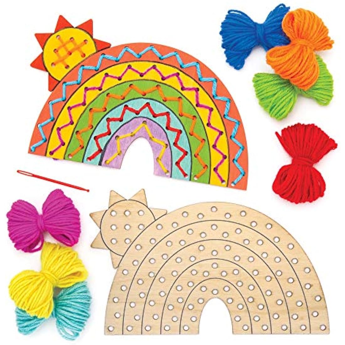 Baker Ross Rainbow Wooden Threading Kits for Kids - Pack of 4