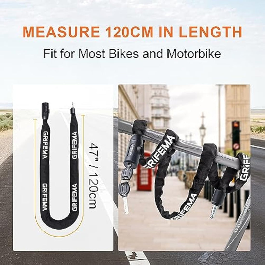 GRIFEMA Heavy Duty Bike Chain Lock – 120cm High Security with 2 Keys