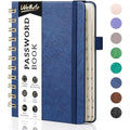 WEMATE Spiral Password Book with Alphabetical Tabs - Navy Blue Journal