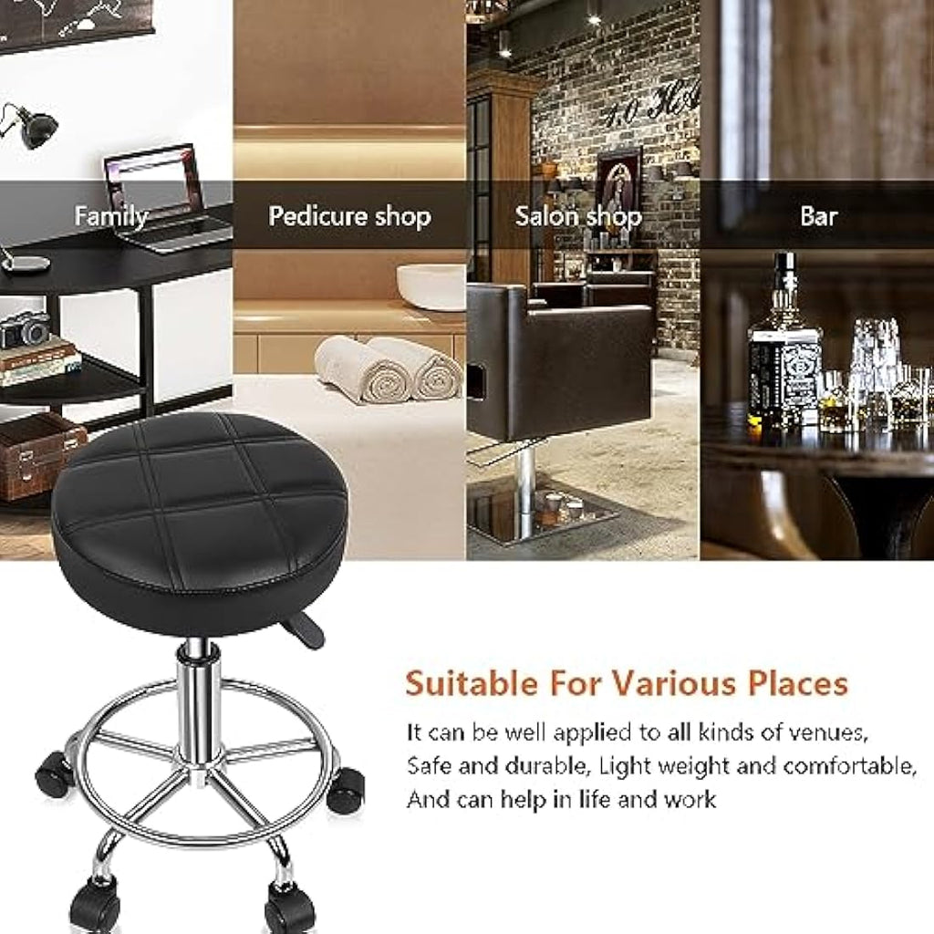 KKTONER Round Rolling Stool - Adjustable PU Leather Swivel Salon Chair