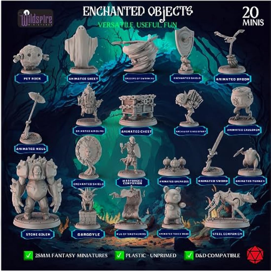 Wildspire Spellblades & Animated Objects: 36 Unpainted DND Miniatures