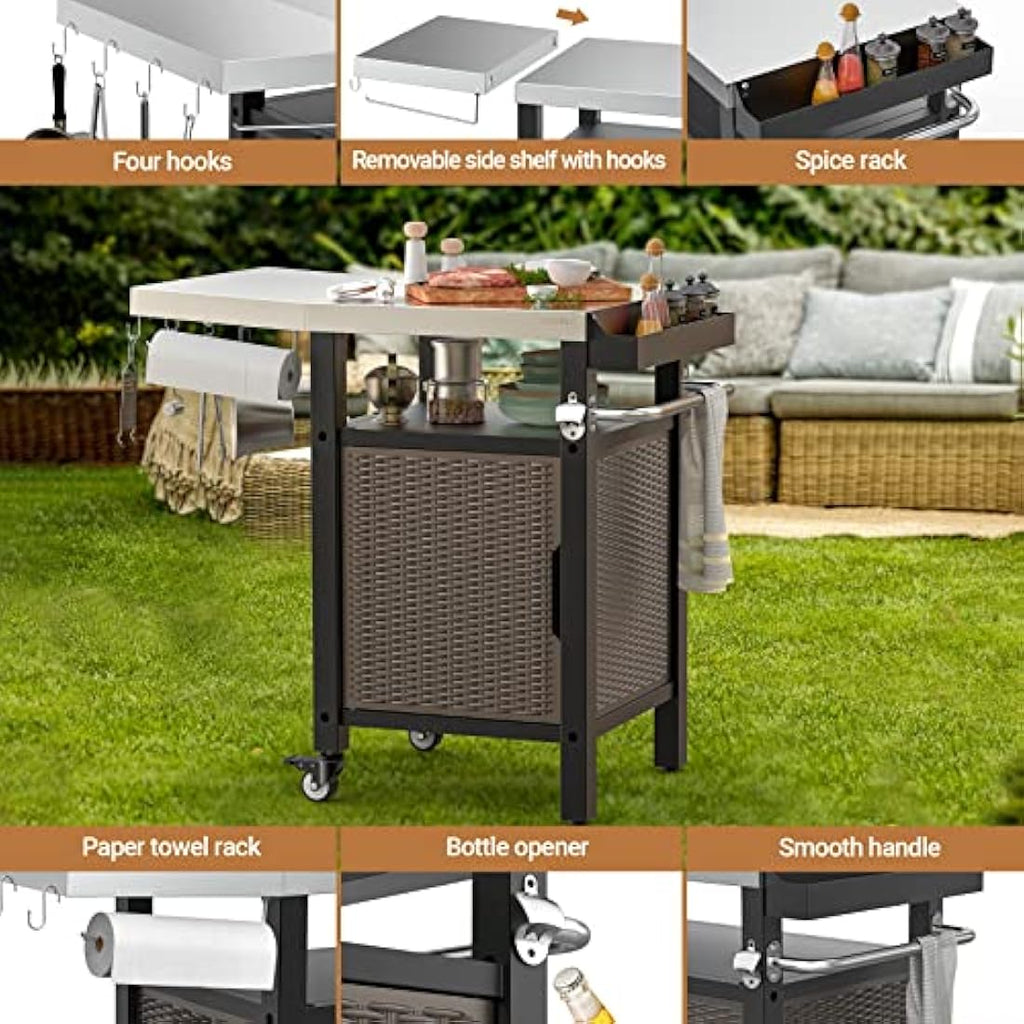 Onlyfire BBQ Storage Cart – Stainless Steel Outdoor Grilling Table