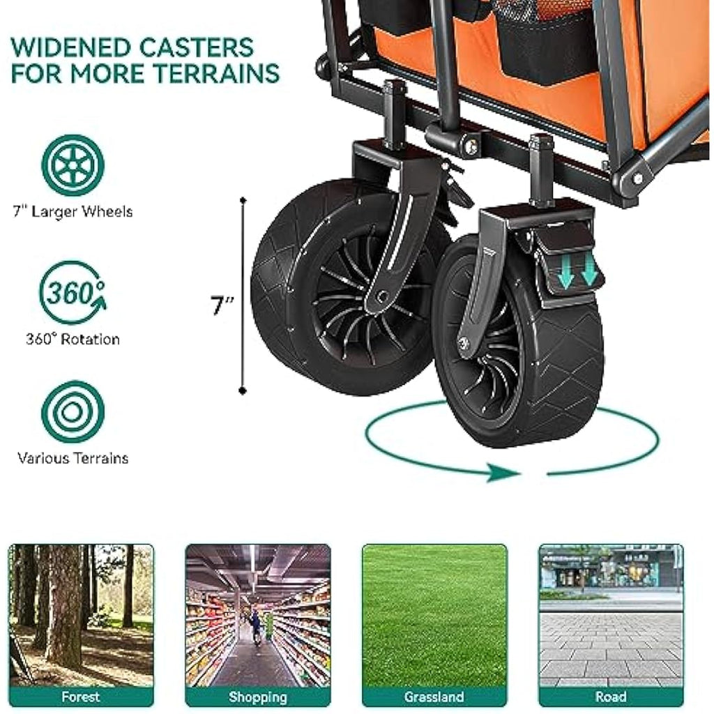 YITAHOME Folding Beach Wagon with Table | All-Terrain Utility Trolley