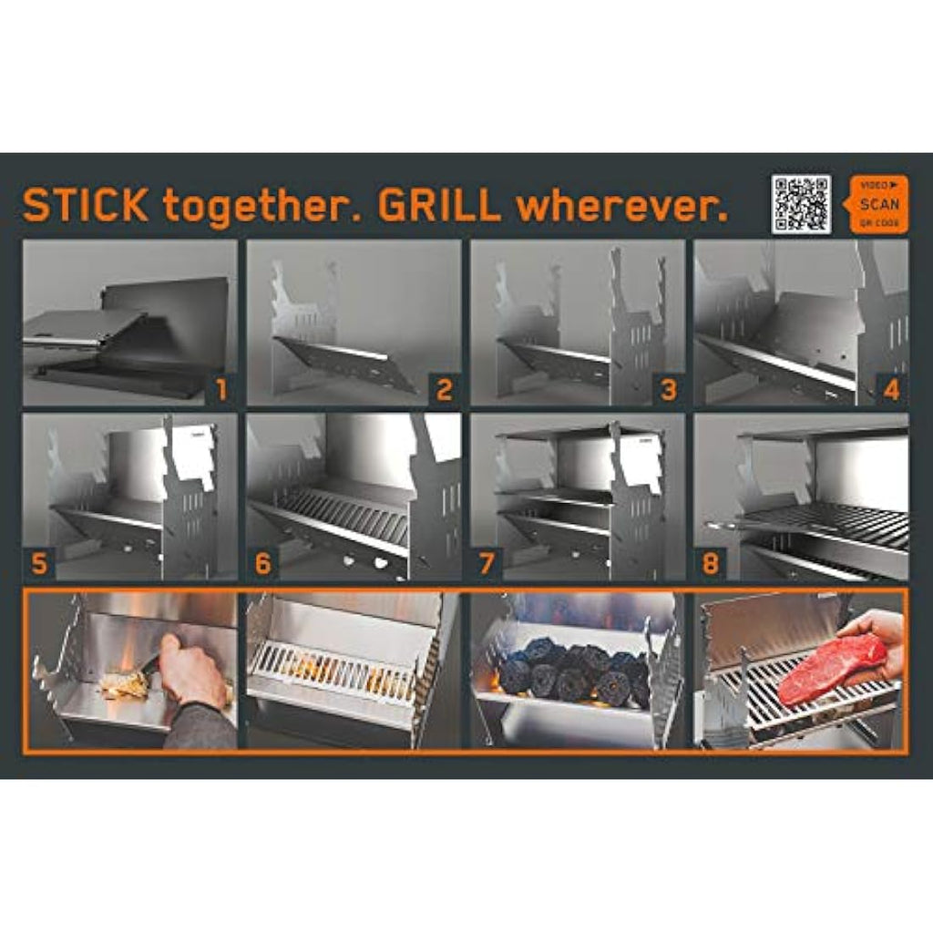 FENNEK Portable Charcoal Grill – Stainless Steel Outdoor Picnic BBQ