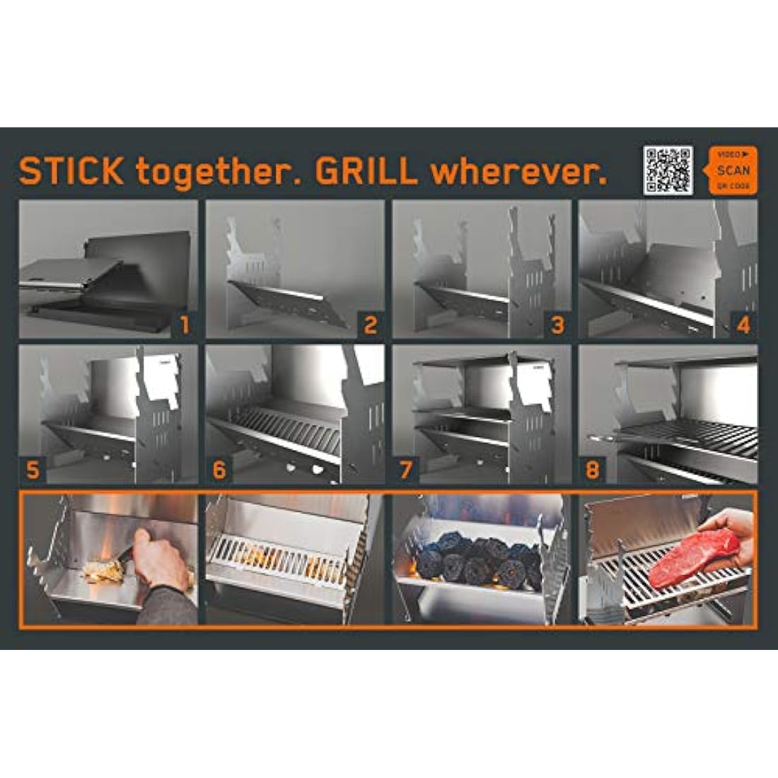 FENNEK Portable Charcoal Grill – Stainless Steel Outdoor Picnic BBQ