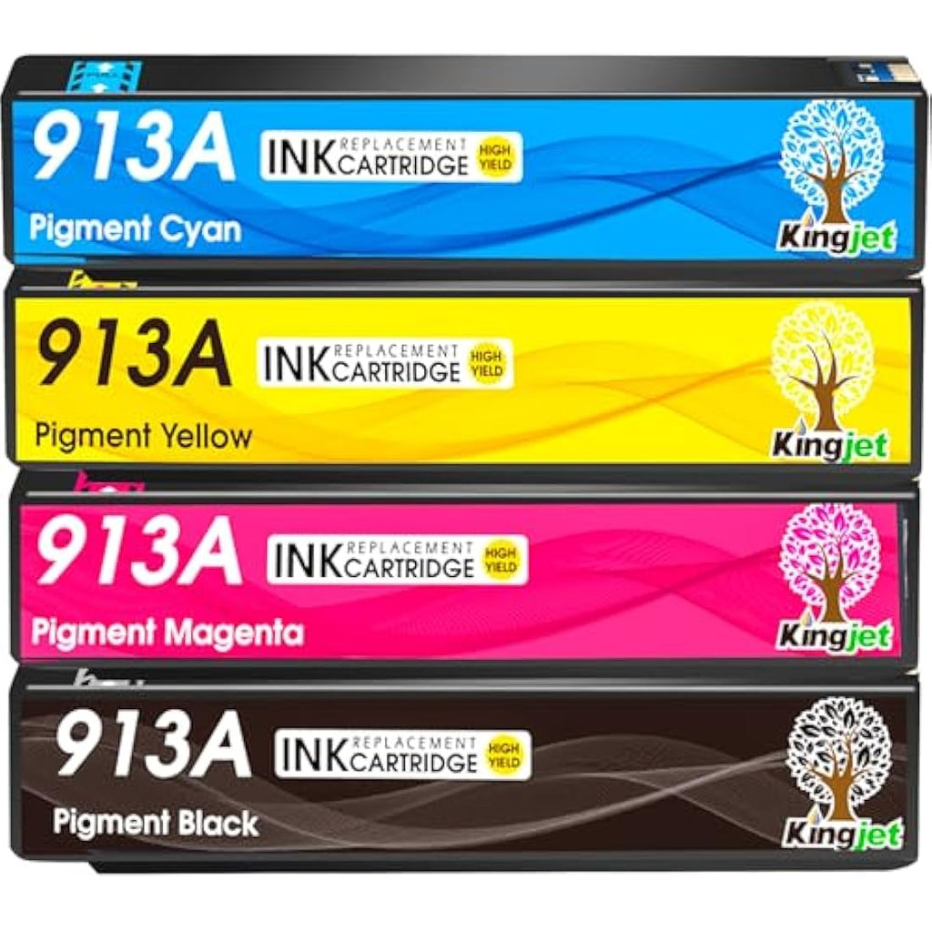 Kingjet 913A Ink Cartridges for HP PageWide Pro 477dw 377dw | 4-Pack CMYK