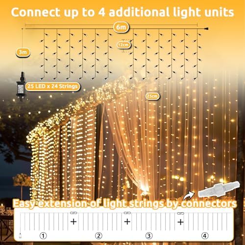 Dekofun 2-Pack 600 LED Curtain Fairy Lights | 6m x 3m Waterproof String