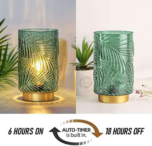 MJ PREMIER Cordless Battery Operated Table Lamp with Timer – Green Glass