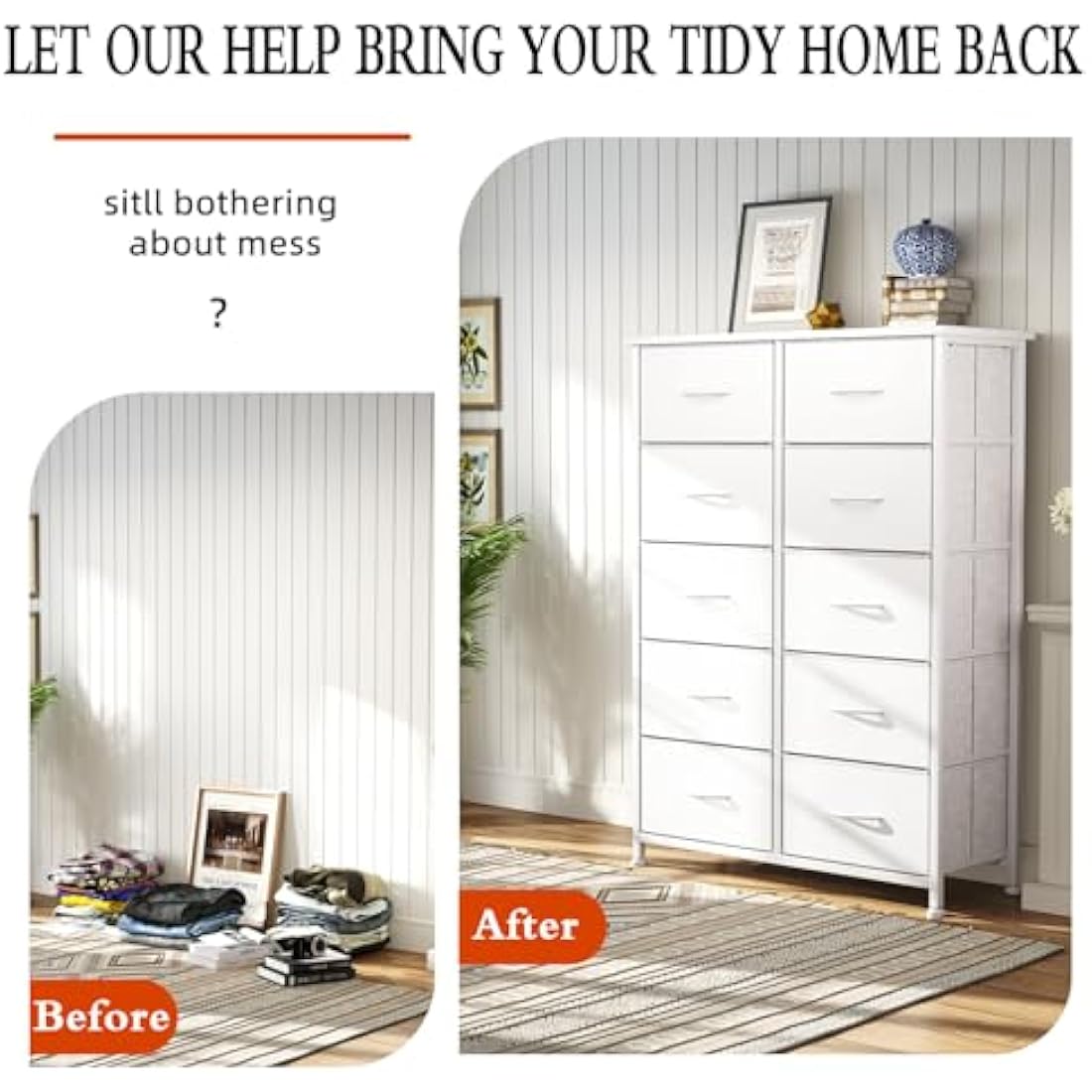 10-Drawer Fabric Chest of Drawers | Tall Storage Organizer