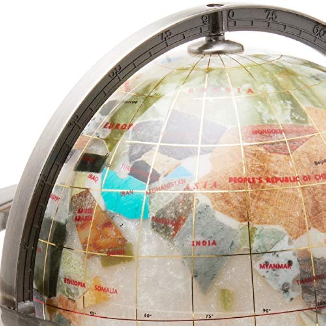 Pearl Swirl Gemstone World Globe – 10-Inch Silver Stand