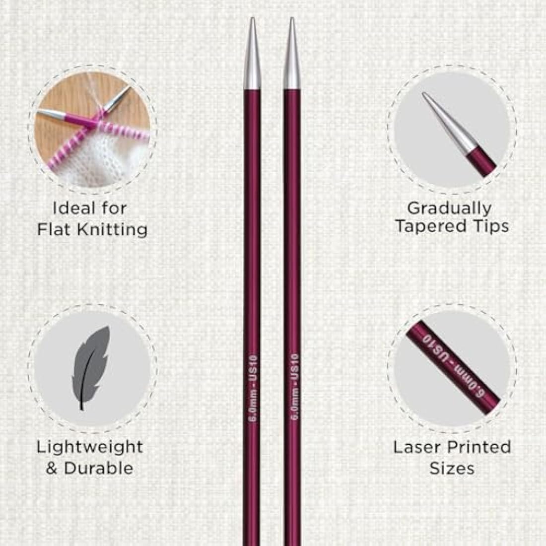 KnitPro Zing Single Pointed Needle Set | 8 Sizes Aluminum 10" (25cm)