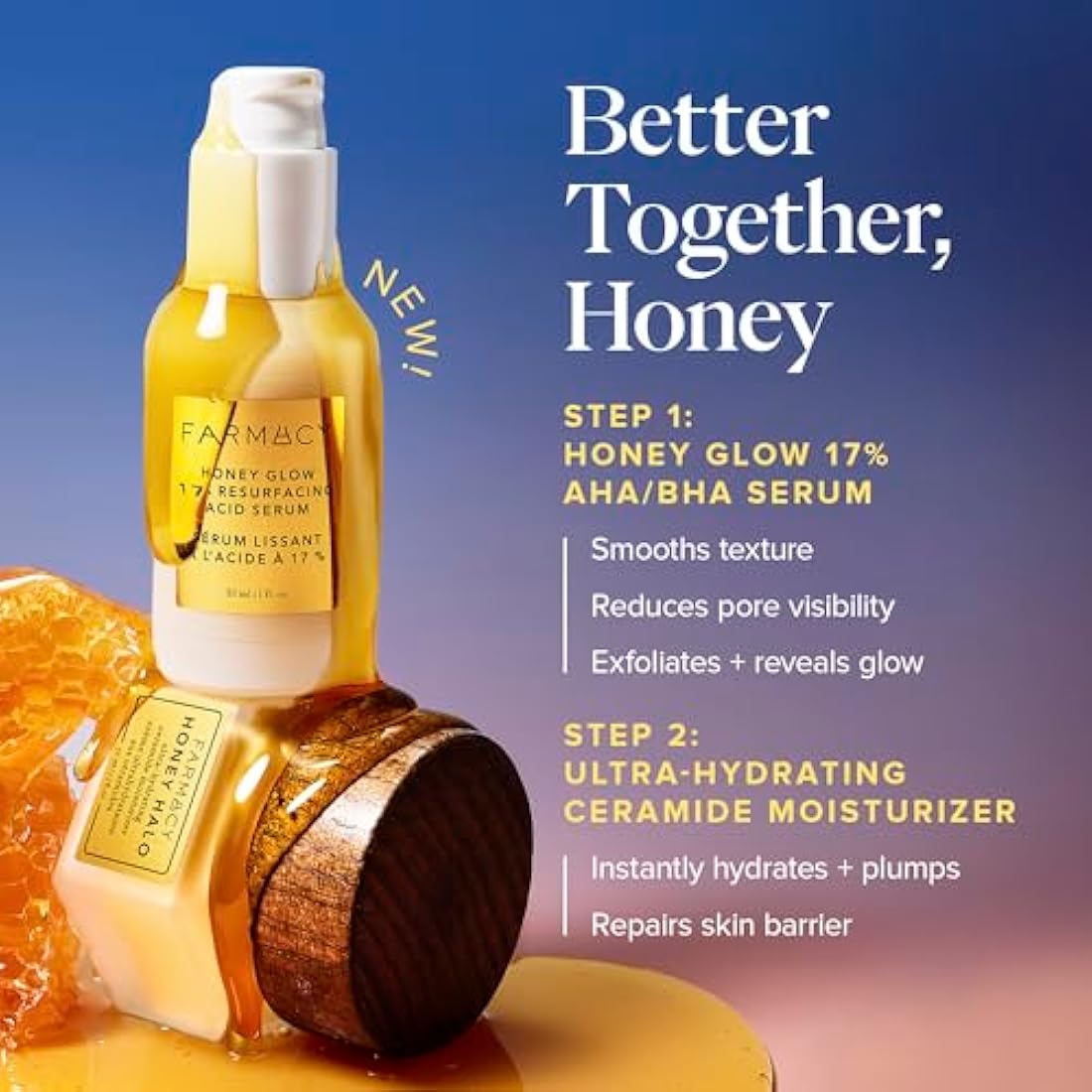 Farmacy Honey Glow 17% AHA BHA Resurfacing Night Serum with Hyaluronic Acid