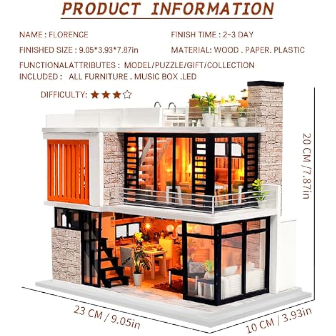 Spilay DIY Miniature House Kit: Florence 1:24 Wooden Dollhouse with Music Box