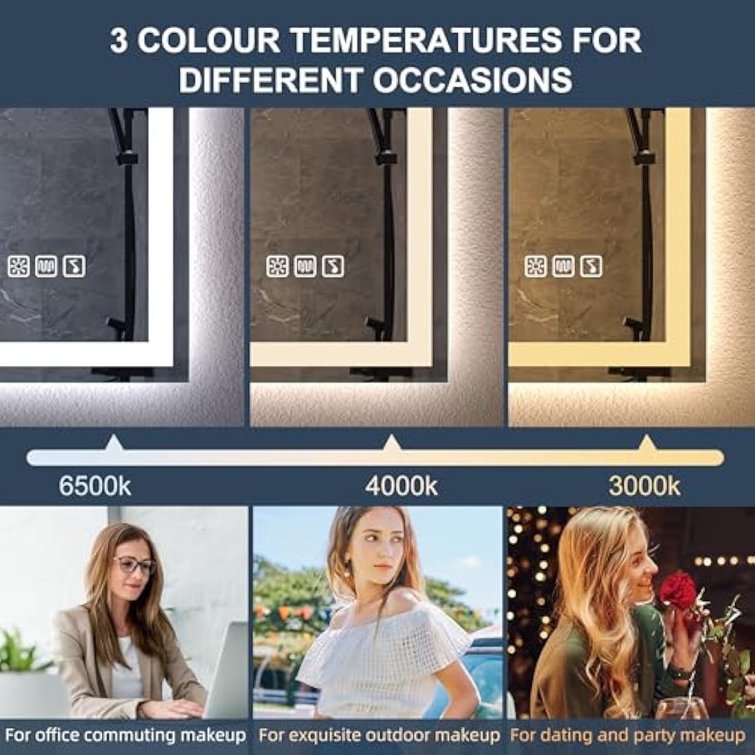 S'bagno Bluetooth LED Bathroom Mirror | 800x600mm Dimmable Smart Mirror