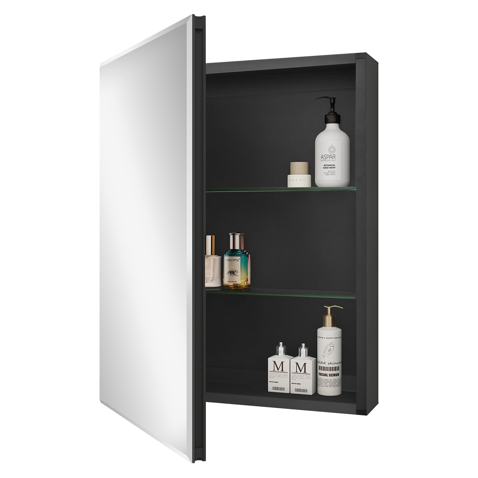 Fundin Black Aluminum Bathroom Mirror Cabinet – 50.8 x 66 CM