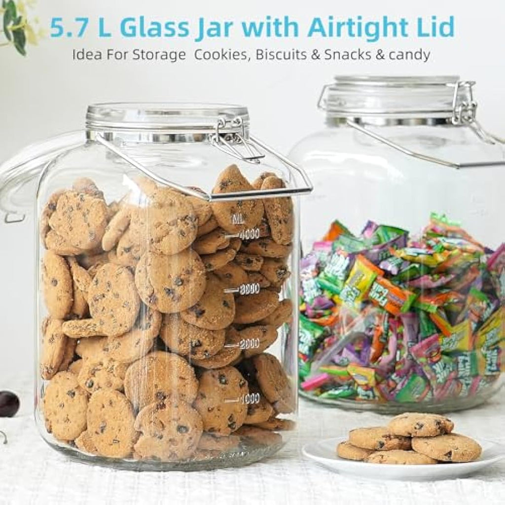 Absovetu 5.7L Airtight Glass Storage Jar | Wide Mouth Mason Jar with Handle