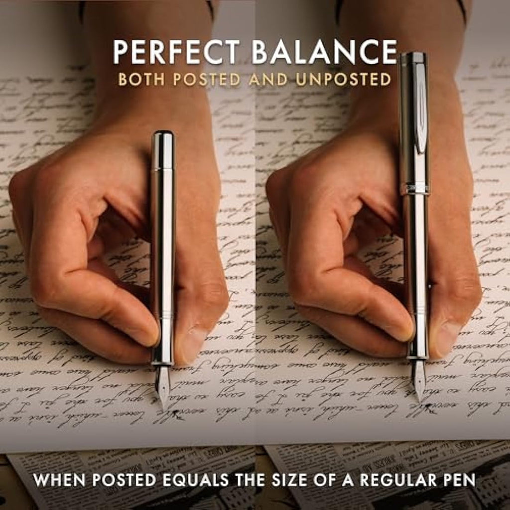 Wordsworth and Black Fountain Pen - Mini EDC Pocket Pen, Chrome Finish