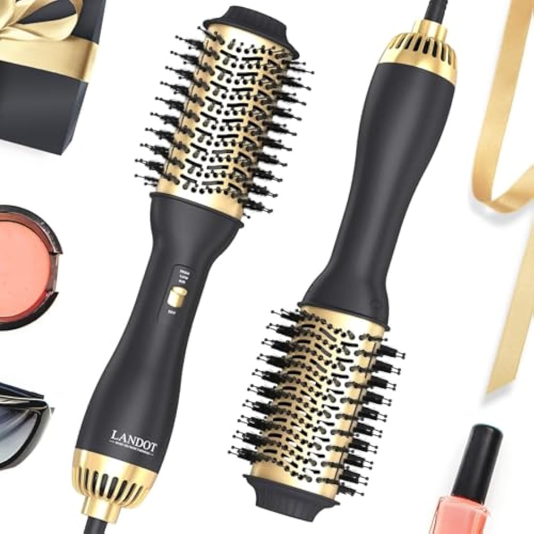LANDOT Hair Dryer Brush – 3-in-1 Hot Air Styler and Volumizer, Black/Gold