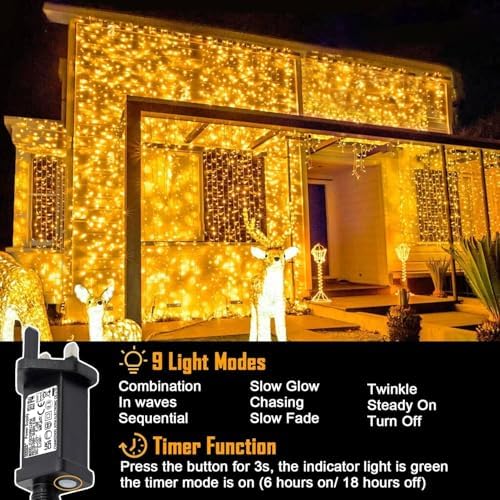 Yowin 600 LED Curtain Lights | 6m x 3m Waterproof Mains Powered Fairy Lights