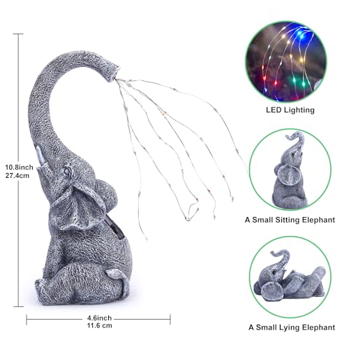 Jolof Store Elephant Garden Statue – Solar Resin Figurine with Lights