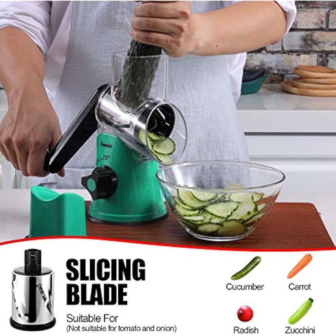 Rotary Cheese Grater – 3-Blade Manual Vegetable Slicer