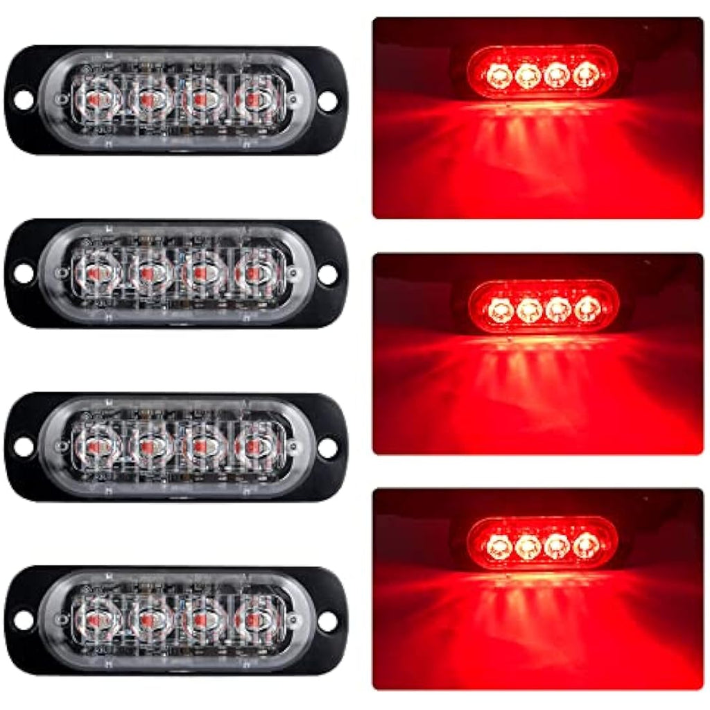 4pcs Ultra-Thin Red LED Emergency Strobe Warning Lights