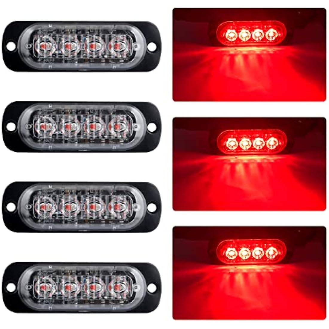 4pcs Ultra-Thin Red LED Emergency Strobe Warning Lights