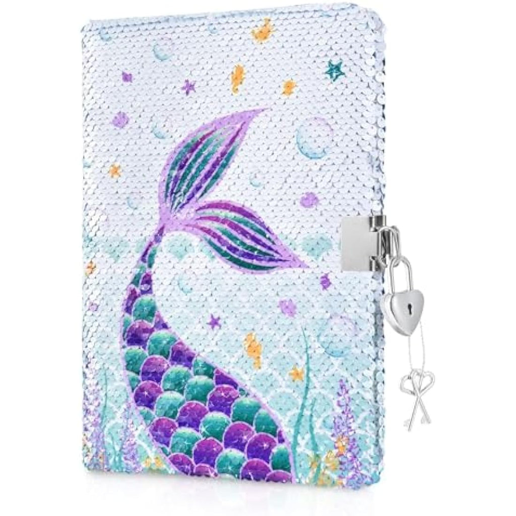 WERNNSAI Mermaid Reversible Sequin Notebook | A5 Lockable Secret Diary