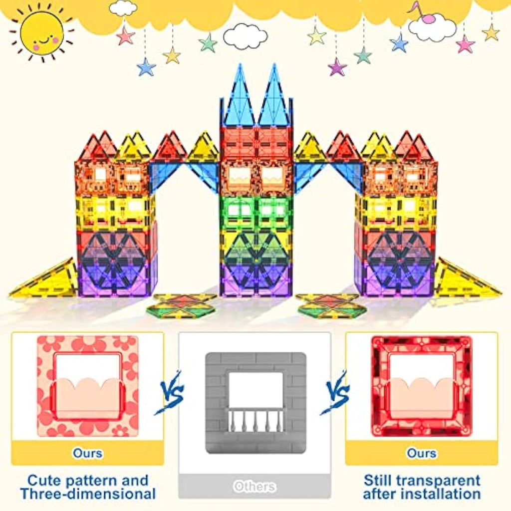 Coodoo 60 PCS Magnetic Building Tiles – STEM Sensory Blocks for Kids