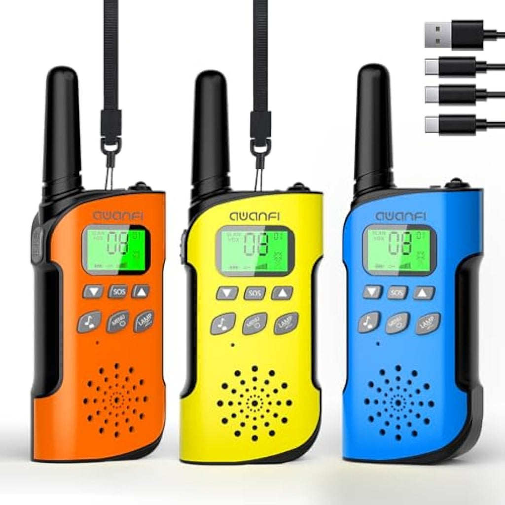 AWANFI Kids Walkie Talkies - 3 Pack Rechargeable Long Range 2-Way Radios
