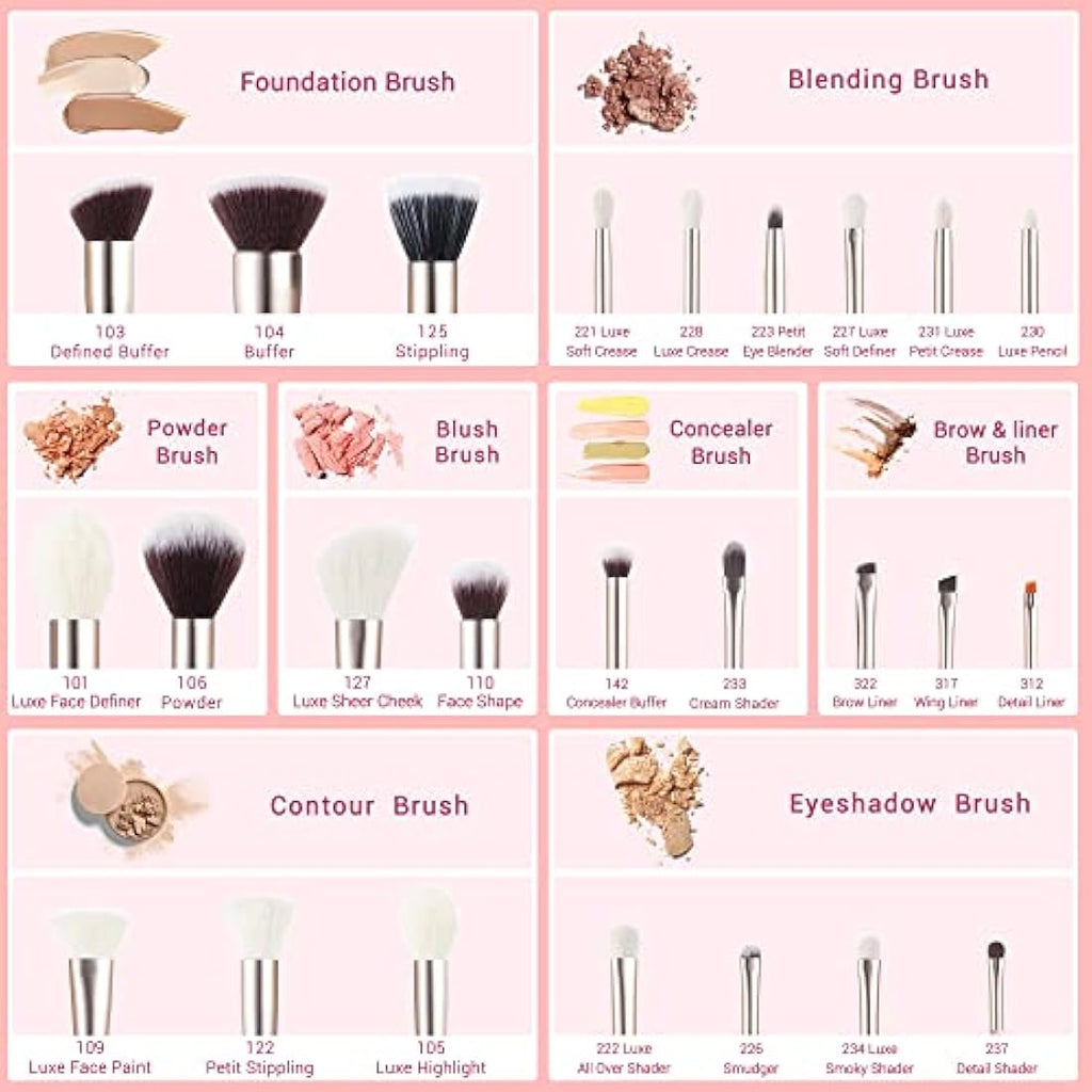 Jessup 25PCS Professional Makeup Brushes Set | Pink Natural-Synthetic