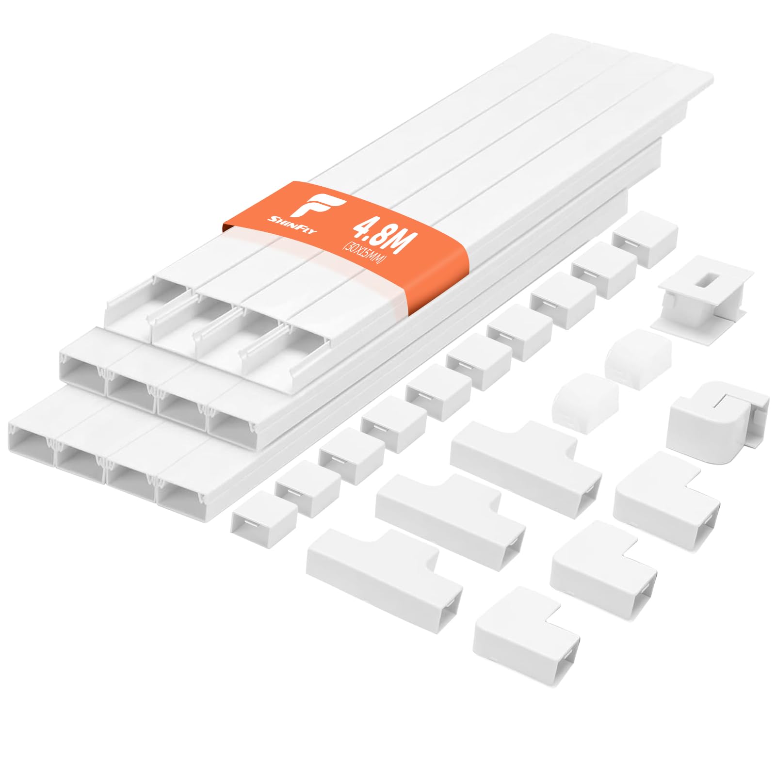Shinfly 4.8m Cable Trunking | Self Adhesive White Cord Cover for TV Wall