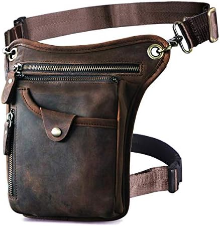 Men's Genuine Leather Motorcycle Drop Leg Bag & Waist Pack