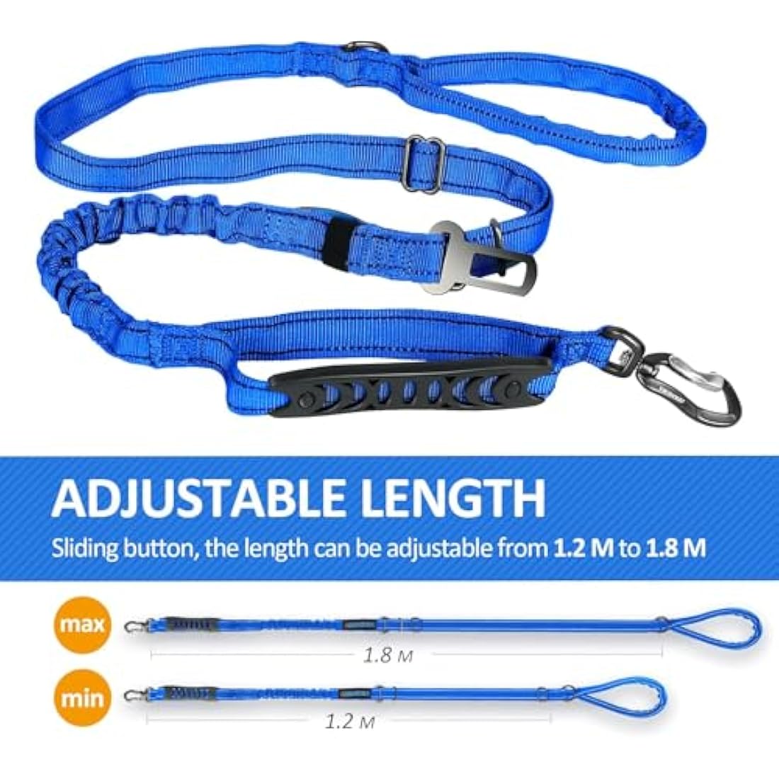 IOKHEIRA Bungee Dog Leash – Anti-Pull Lead with Car Seat Belt Buckle