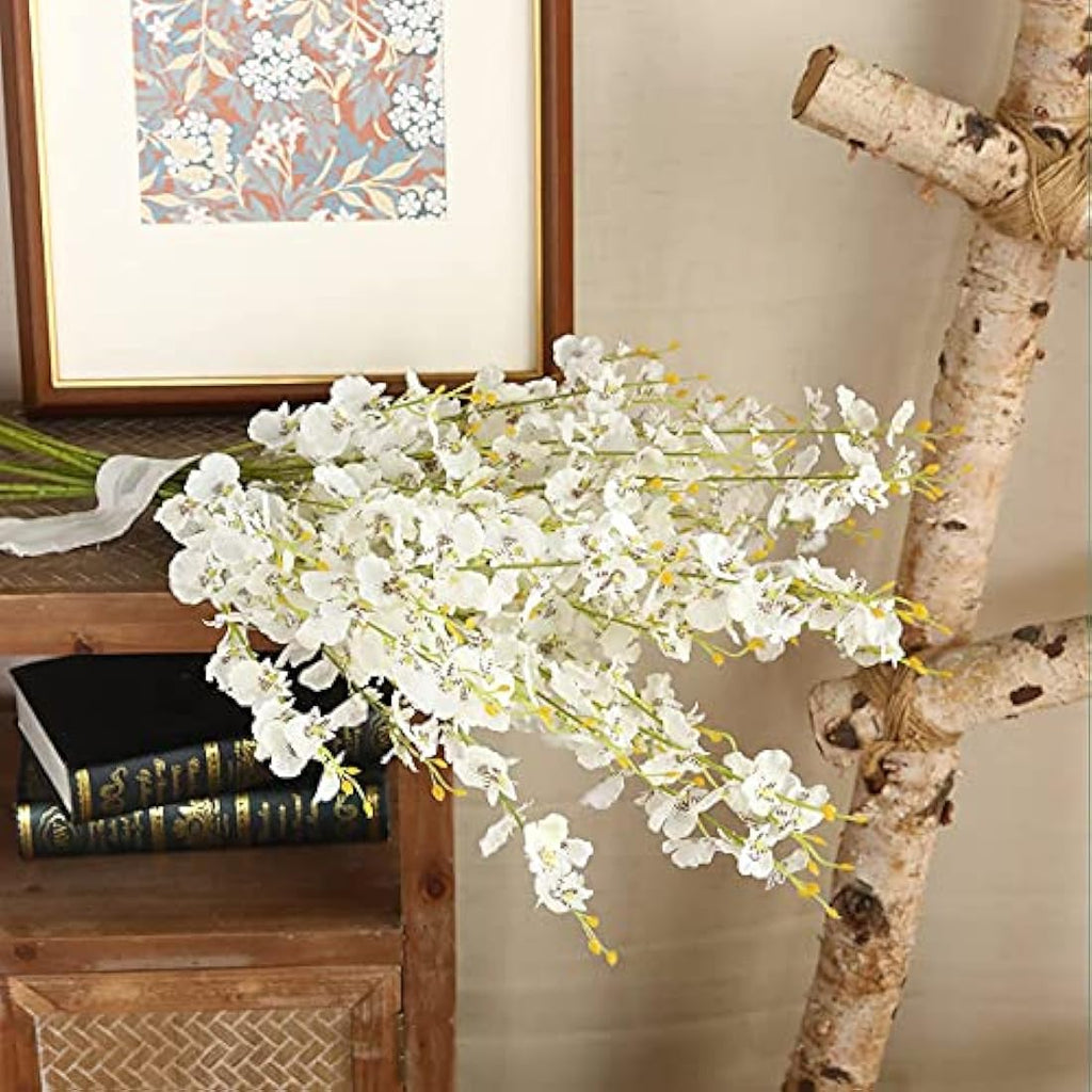 Kisflower 12Pcs White Artificial Dancing Orchids - 38" Silk Flower Stems