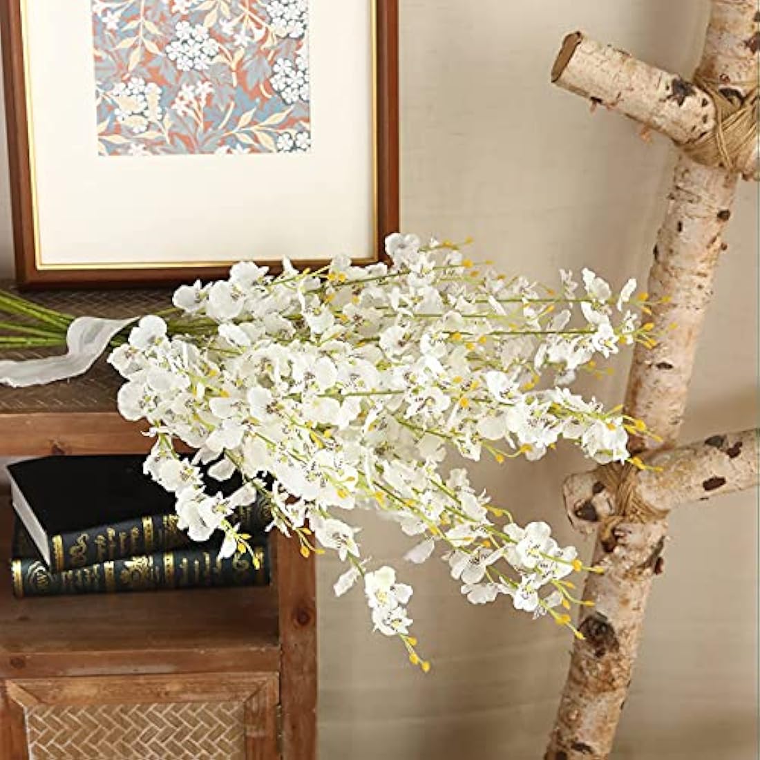 Kisflower 12Pcs White Artificial Dancing Orchids - 38" Silk Flower Stems