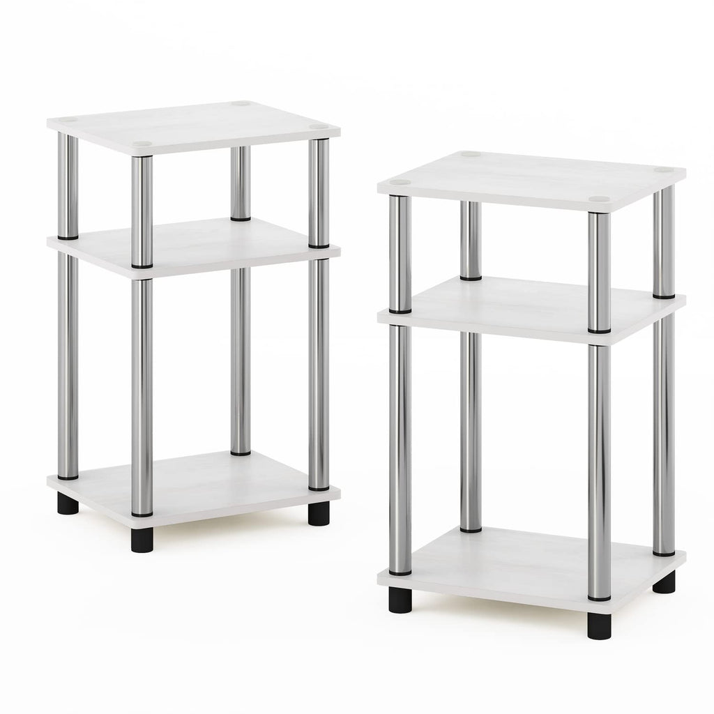 Furinno 3-Tier Turn-N-Tube Side Table Nightstand, White Oak, 2-Pack