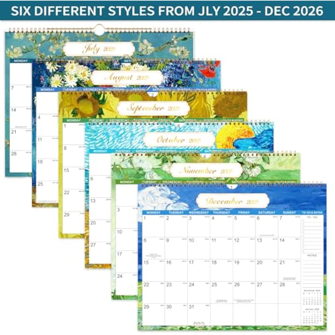 Artfan 2025-2026 Wall Calendar | 18-Month Planner, 14.8'' x 11.5'', Green