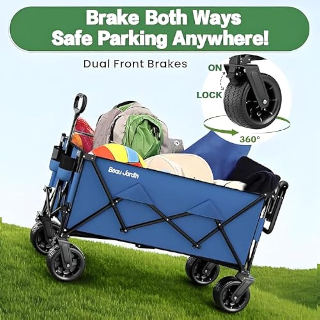 Beau Jardin XXL Folding Wagon – Heavy Duty 220L All-Terrain Beach Cart