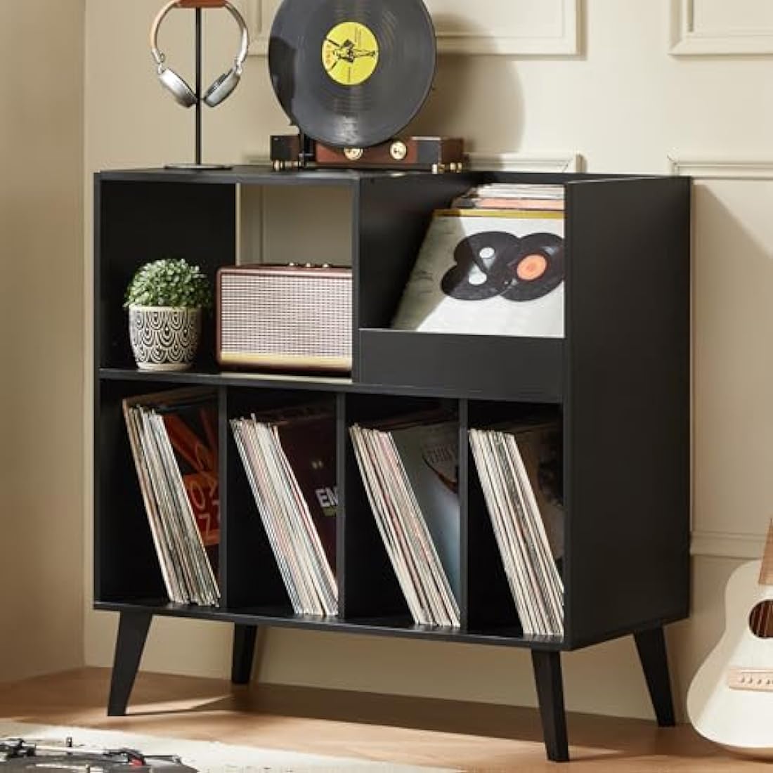 Jolof Store Large Wooden Vinyl Record Stand – 300 Album Storage Cabinet
