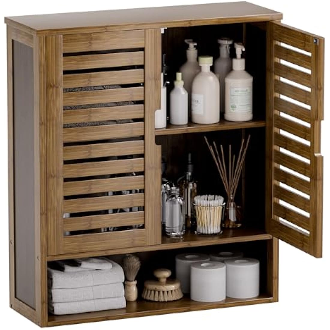SMIBUY Bamboo Wall Mounted Bathroom Cabinet – Over-The-Toilet Storage, Walnut