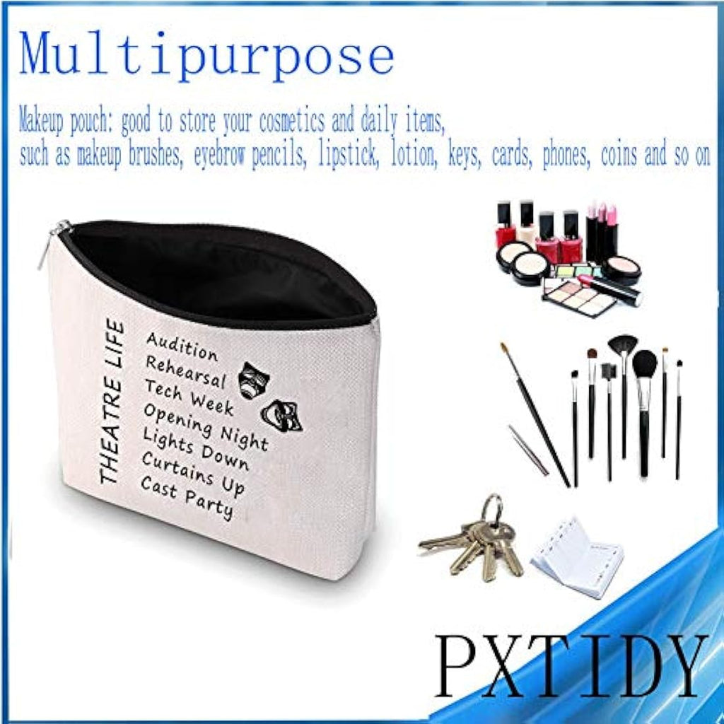 PXTIDY Theatre Life Makeup Bag | Beige Canvas Cosmetic Pouch for Actors