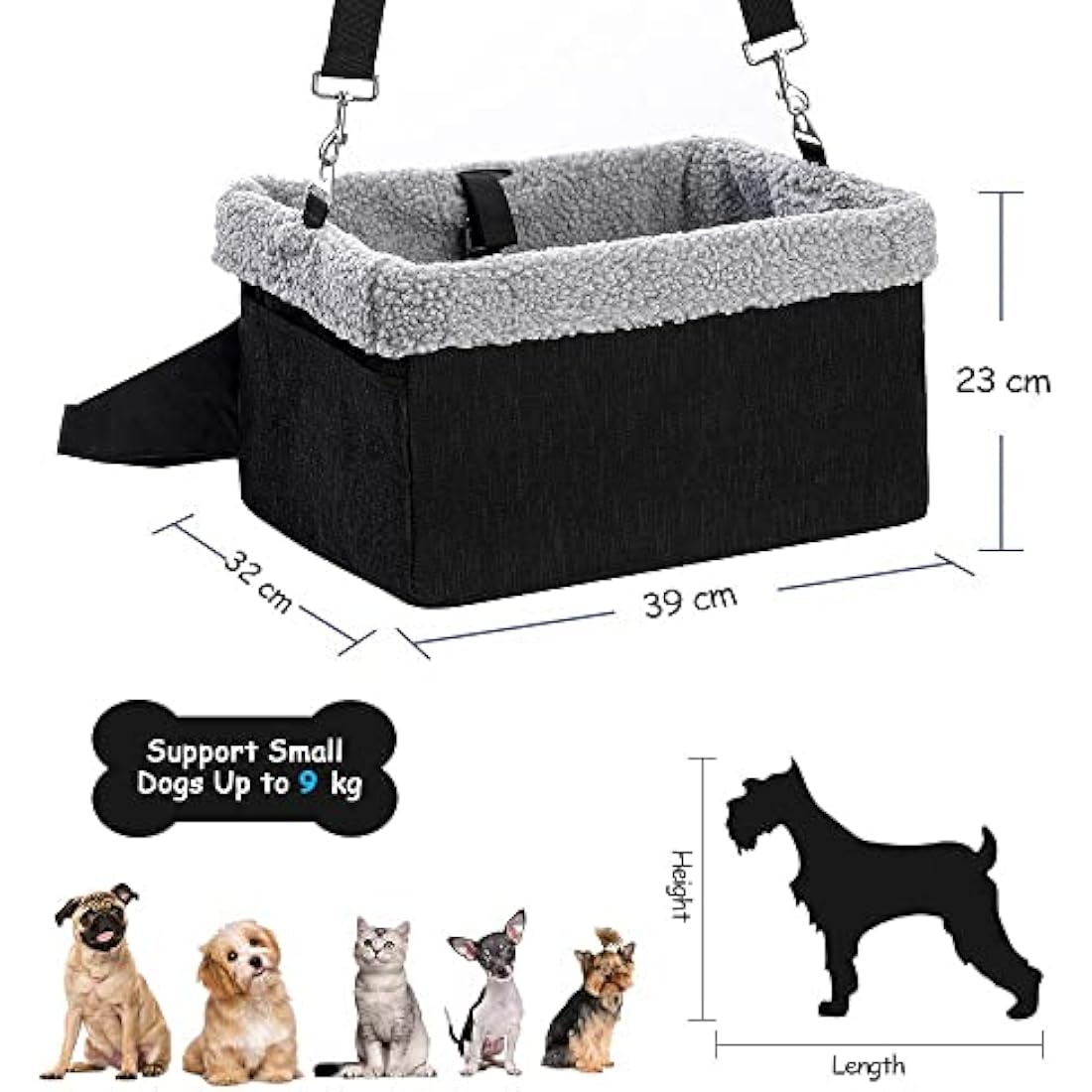 UNICITII Elevated Dog Booster Car Seat – Small Pet Travel Carrier, Black