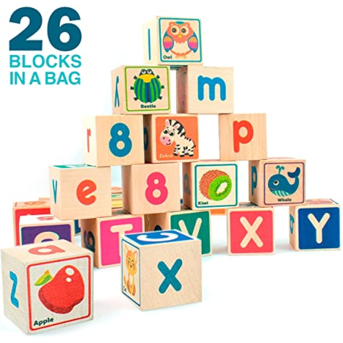QUOKKA Wooden Alphabet & Number Building Blocks - Educational Toddler Toy
