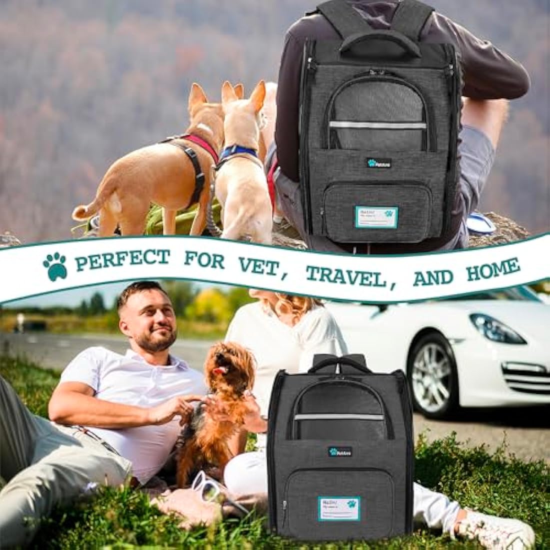 PetAmi Airline Approved Dog Backpack Carrier | Ventilated Hiking Bag, Charcoal