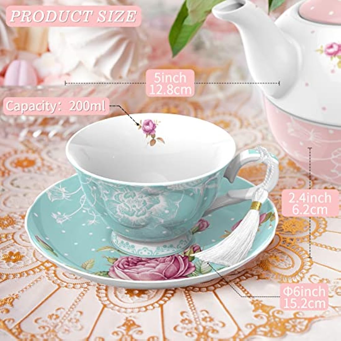 London Boutique Vintage Flora Porcelain Tea Cup and Saucer Set - 200ml