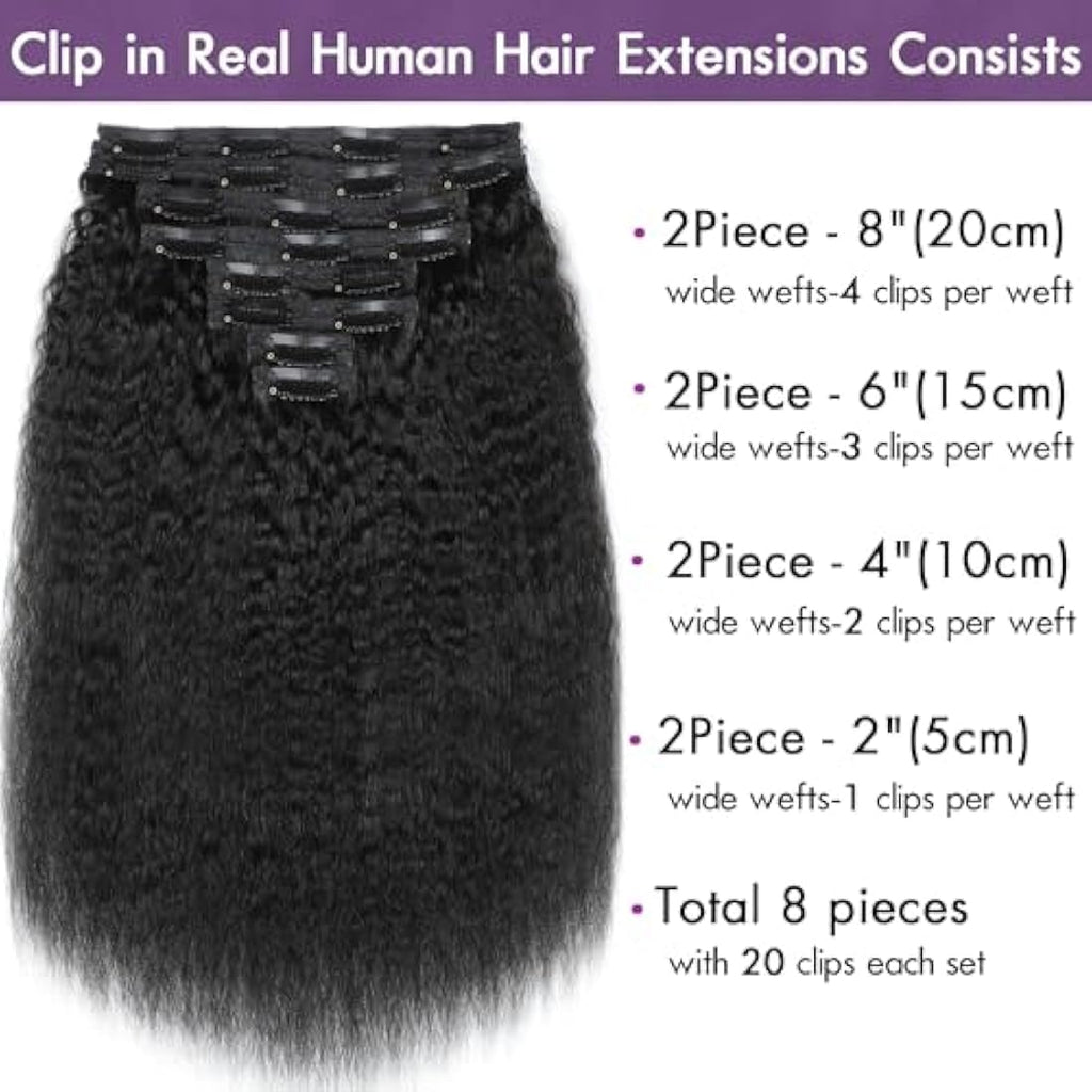 Kinky Straight Clip-in Human Hair Extensions - 14 Inch