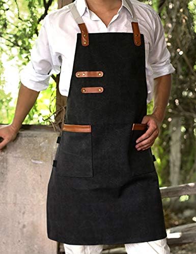 Jolof Store Waterproof Washed Canvas Chef Apron with Pockets – Black