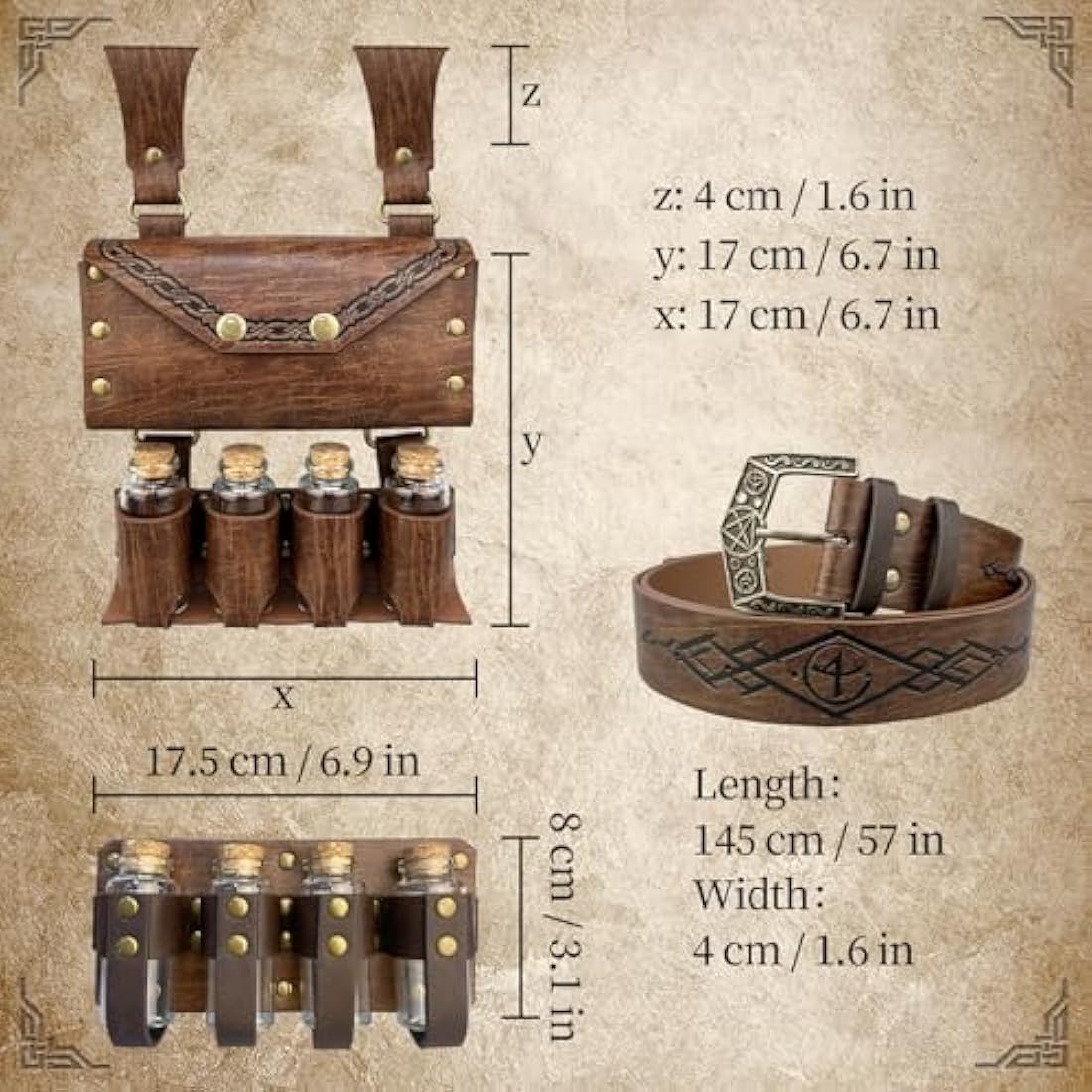 EpicCos Medieval Alchemy Belt with Potion Bottles | PU Leather Viking Pouch