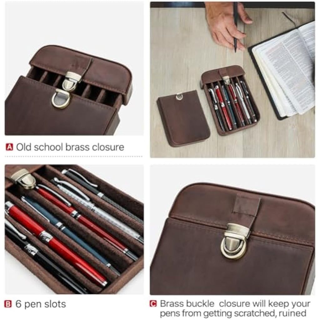 Leather Pen Case – 6 Slot Fountain Pen Travel Sleeve